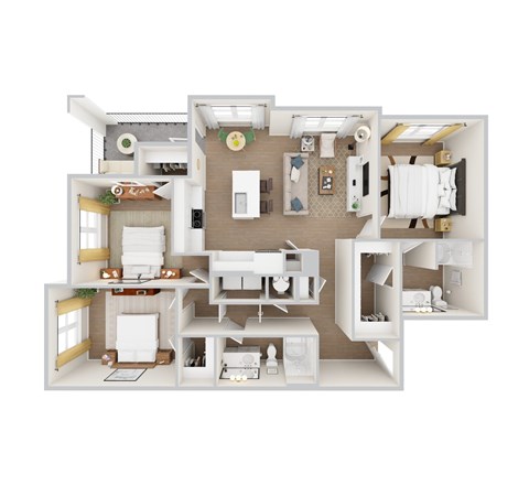 A cutaway diagram of a house showing the layout of the rooms.